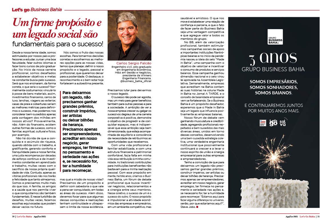 Membros do Business Bahia são destaques na nova edição da revista Let’s go